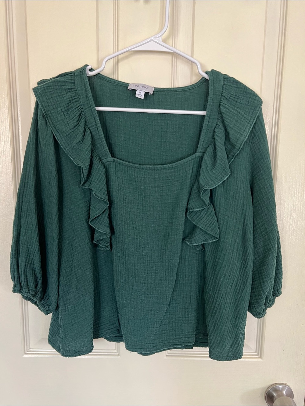 Evereve Cotton Gauze Peasant Blouse Puff Sleeve Medium